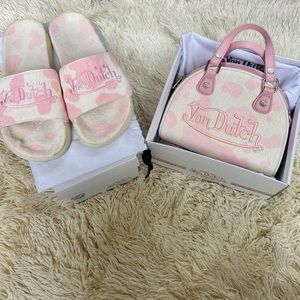 VON DUTCH PINK & WHITE BOWLING BAG